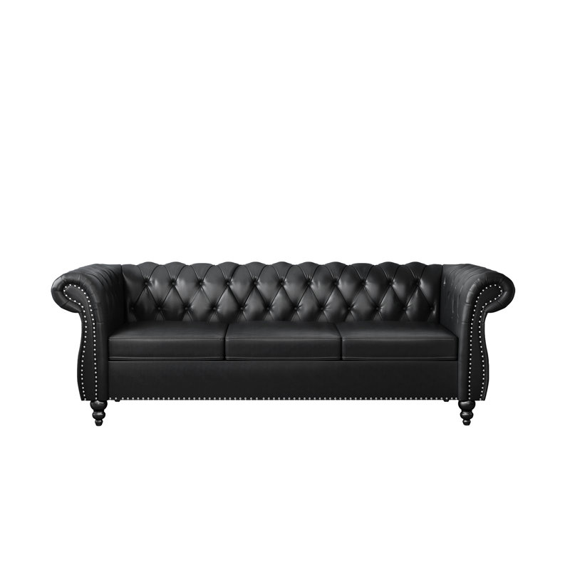 Canora Grey Elaiza 84.5" Faux Leather Rolled Arm Chesterfield Sofa